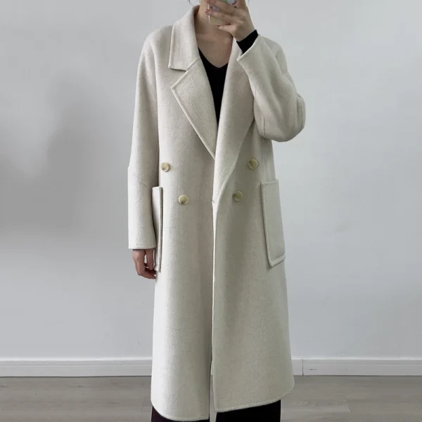 Winter Luxury Double Faced Long Cashmere Wool Trench Coat for Women - Image 3