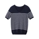Summer Vintage Stripe Knitwear Knitted 100% Cotton T Shirts for Women