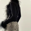 Fashion Luxury Cropped Knitwear Hand Knitted Cardigan Women With Ostrich Feather Fur