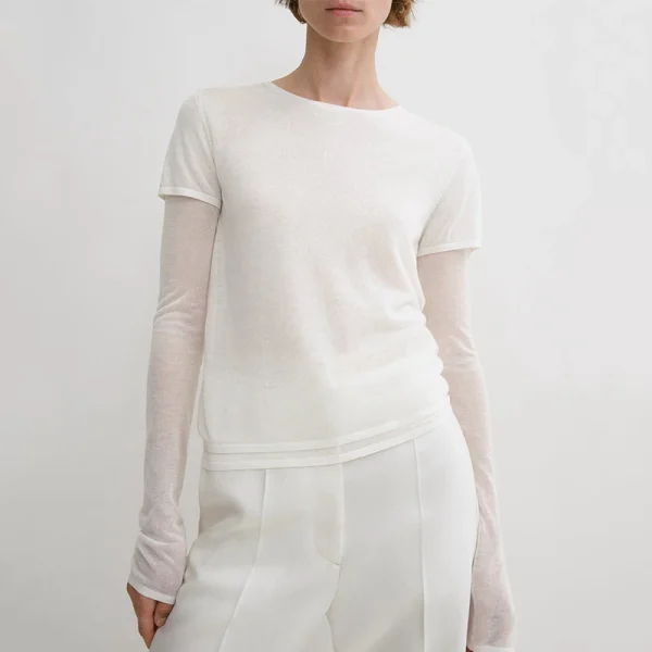 2025 Spring Summer Unique Design Knitted Pullover Cashmere Lyocell Knitwear T Shirt for Women