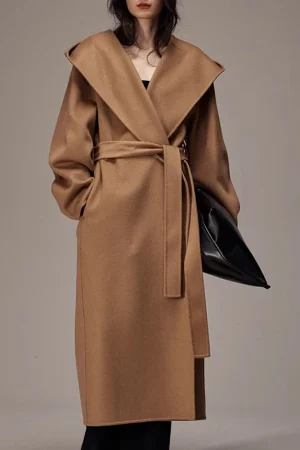 New Design Luxury Double Faced Woolen Trench Coat Women Winter Double Faced 100% Wool Coats with Hooded