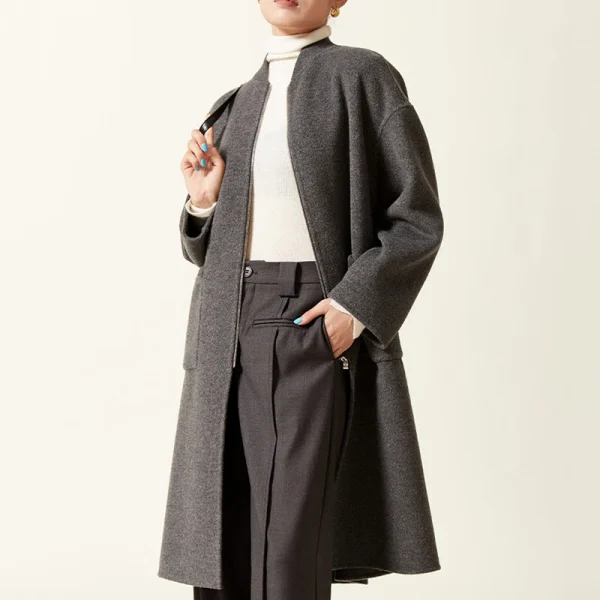 Winter Luxury Sheep Woolen Coat Double Faced Long 100% Genuine Wool Coats Women - Image 2
