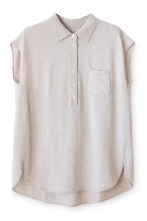 Summer Polo Short Sleeve Knitwear Women Silk Wool Knitted Vest
