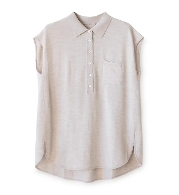 Summer Polo Short Sleeve Knitwear Women Silk Wool Knitted Vest
