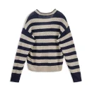 Fashion V Neck Knitwear Jacquard Striped Chunky Knitted 100% Linen Cardigan for Women