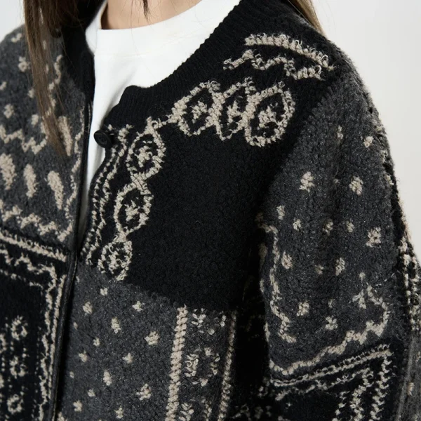 Thick Warm Jacquard Wool Jacket Vintage Knitted Cardigan Coat for Women - Image 4