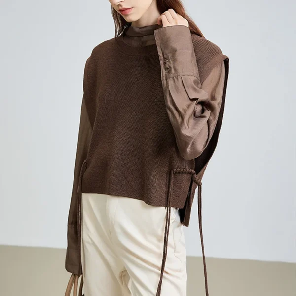 Cropped Knitwear Sleeveless Knitted Wool Vest Women With Rope - Image 2