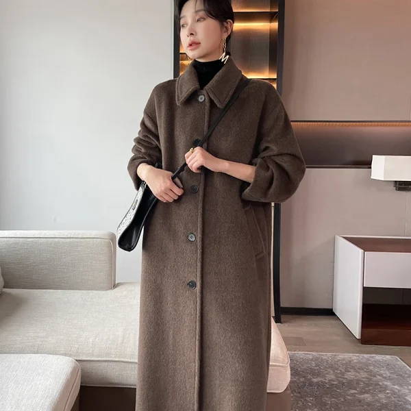 Small Batch Popular This Year High-end Middle Aged and Elderly Profile Casual Fashion Long Vicuna Cashmere Coat - Image 2