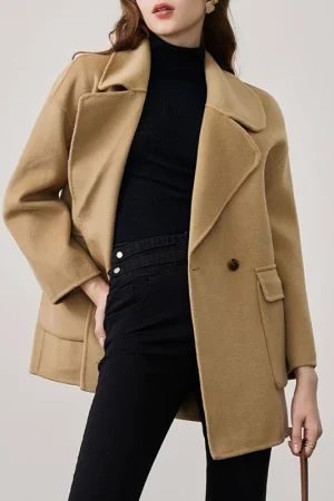 New Design Turn Down Collar Cashmere Coat Double Faced Mid Length Winter 100% Wool Coats for Women