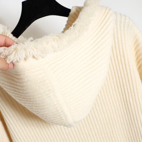 High Quality Luxury Cashmere Knitwear Thick Knitted 100% Wool Sweaters Women With Hooded - Image 4