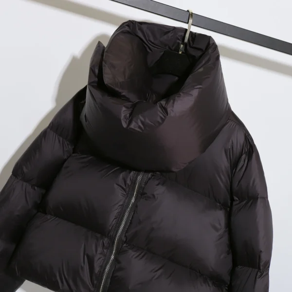 Cropped Puffer Jacket Winter Thick Warm Woman 400g 90% White Duck Down Coats With Scarf Collar - Image 2