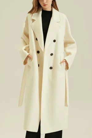 High End Double Faced Alpaca Coat Luxury Long Genuine Wool Coats Women With Belt