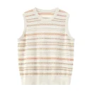 Summer O Neck Cotton Linen Knitwear Waistcoat Sleeveless Jacquard Knitted Vests for Women