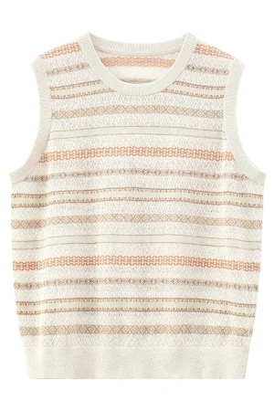 Summer O Neck Cotton Linen Knitwear Waistcoat Sleeveless Jacquard Knitted Vests for Women