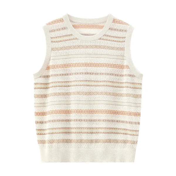 Summer O Neck Cotton Linen Knitwear Waistcoat Sleeveless Jacquard Knitted Vests for Women