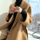 The Real High-end Autumn and Winter Double-sided Wool Cashmere Soft Coat Solid Color Jacket Sticker Bag