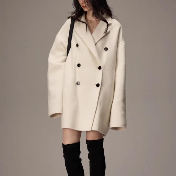 High End Double Faced Woolen Camel Hair Coat Winter Luxury Wool Coat for Women - Image 4
