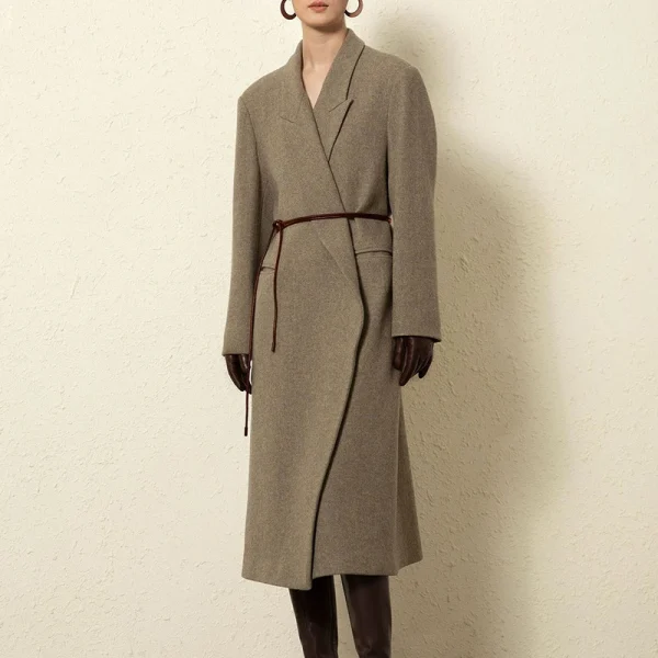 High Quality Women Woolen Coats Winter Double Faced Long 100% Wool Coats with Belt - Image 3