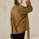 Winter O Neck Woolen Coat Mid Length Double Faced 100% Wool Coats for Women With Belt