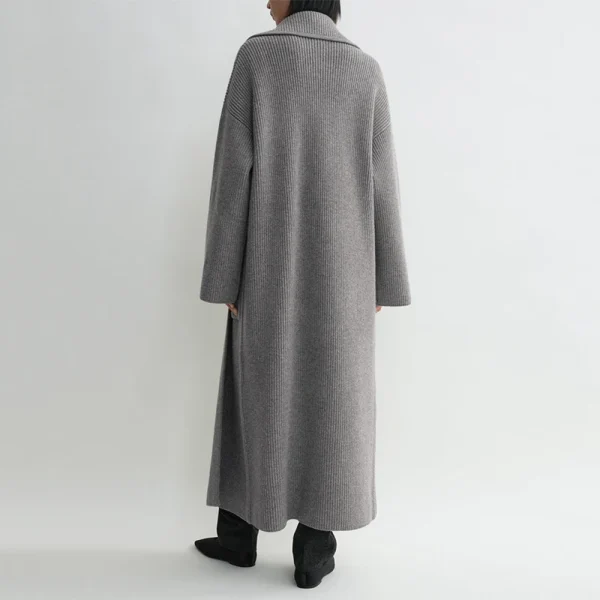 Spring Ribbing Open Front Knitted Coats Women Long 100% Wool Knitwear Cardigans - Image 2