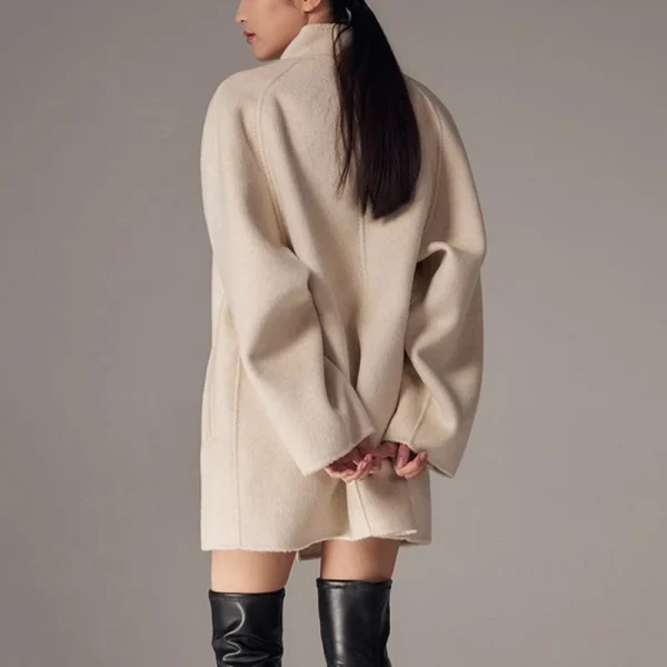 Ladies Double Faced Woolen Coat Double Breasted Mid Length Handmade Camel Hair Wool Coat for Women - Image 2