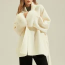 Winter Luxury Cropped Alpaca Coat Double Faced Wool Coats Women With Real Fox Fur Cuffs