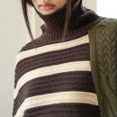 High Collar Pullover Coat Diamond Twists Jacquard Oversized Knitted Shawl Sweater Women