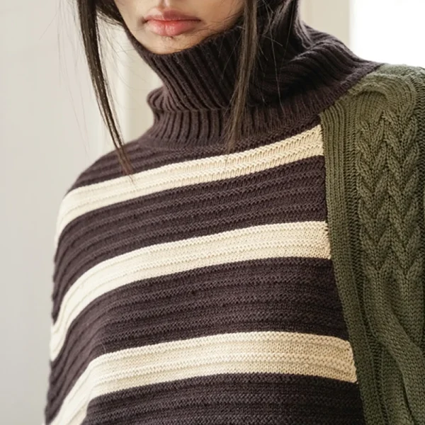 High Collar Pullover Coat Diamond Twists Jacquard Oversized Knitted Shawl Sweater Women - Image 5