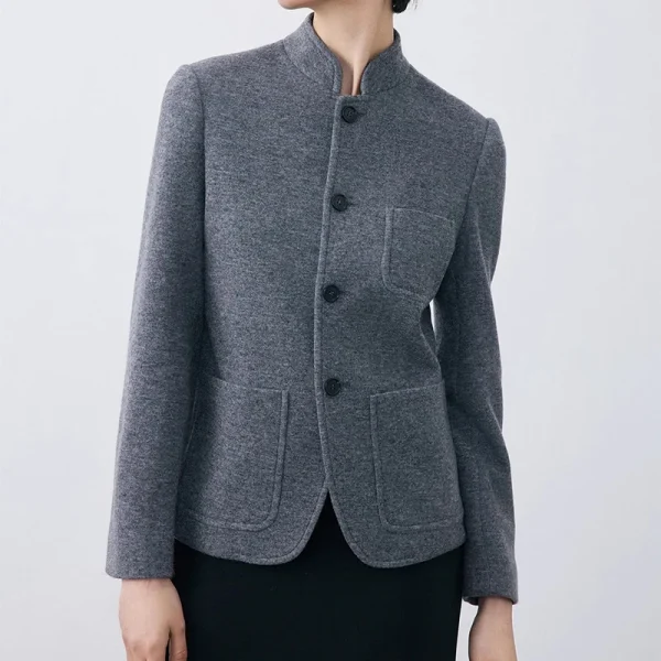 Luxury Double Faced Goat Cashmere Jackets Winter Cropped Knitted Wool Coat Suit for Women - Image 4