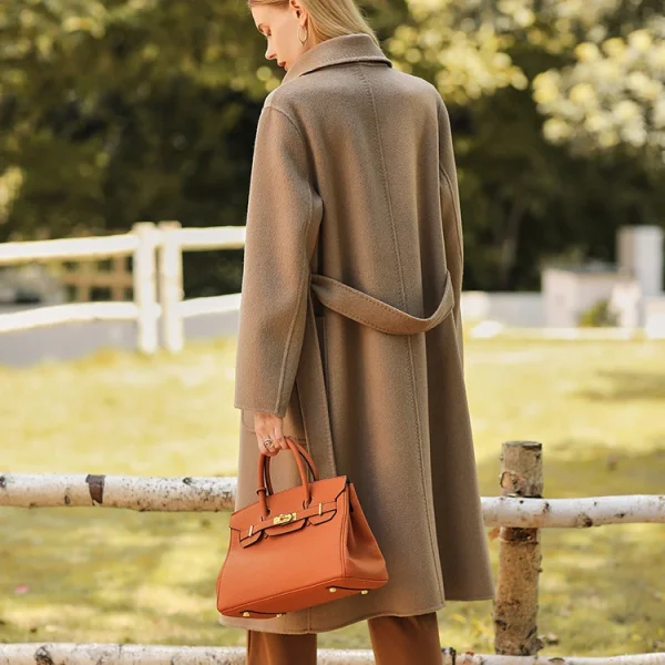 Winter Hot Middle-length Girls Cashmere Coat Warm Thickened Double-length Collar Straight Version With Thin Belt Work Commuting - Image 3