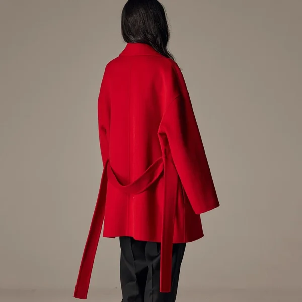 Winter Belted Short Woolen Coat Luxury Double Faced 100% Wool Coat for Women - Image 2