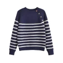 High Quality 100% Wool Pullover Sweater Long Sleeve Striped Knitted Sweater Women With Side Buttons