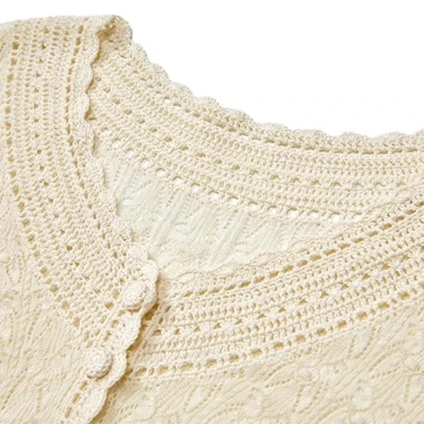 Hollow Out Single Breasted Knitwear Summer V Neck Short Sleeve 100% Cotton Knitted Cardigans for Women - Image 3
