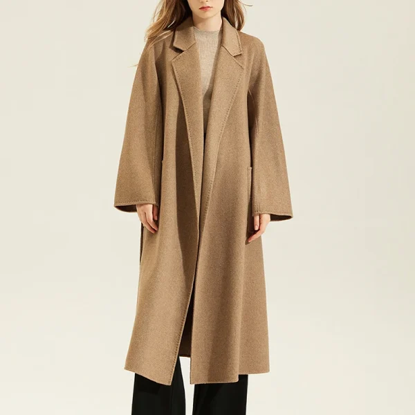 High End Elegant Belted Double Faced Cashmere Coats Winter Long Genuine 100% Goat Cashmere Coat for Women - Image 4