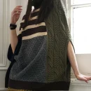High Collar Pullover Coat Diamond Twists Jacquard Oversized Knitted Shawl Sweater Women
