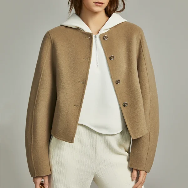 Winer Double Faced Genuine Wool Jacket Single Breasted Cropped 100% Wool Coats Women - Image 2