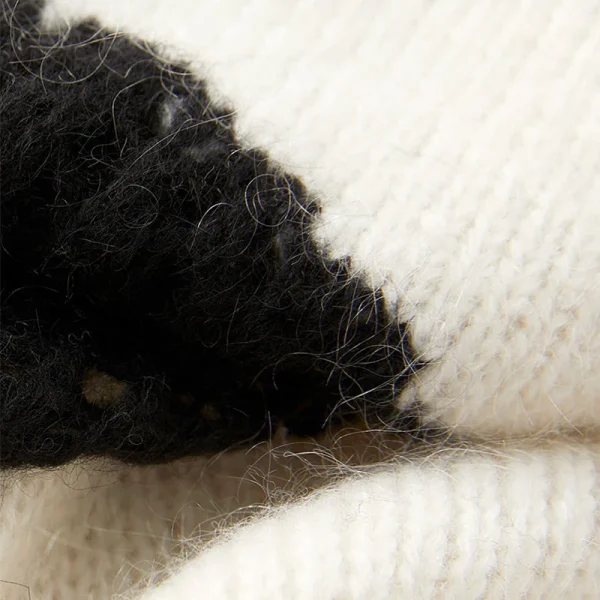 Black White Knitwear O Neck Hollow Out Knitted Mohair Sweater Women - Image 5