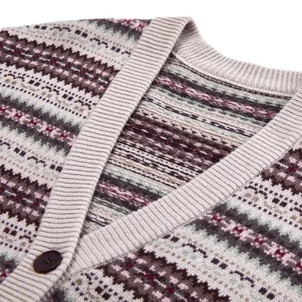 Autumn Winter V Neck Knitwear Jacquard Sweater Knitted 100% Goat Cashmere Cardigan for Women - Image 3