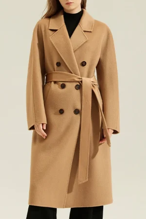 High Quality Luxury Double Faced Cashmere Trench Coats Winter Long 100% Real Goat Cashmere Coat Women With Belt