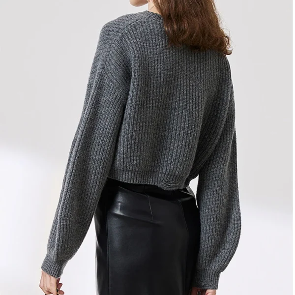 Fashion Luxury Women Knitwear Pullover Winter Cropped Crewneck 100% Wool Knitted Sweater - Image 2