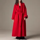 Ladies Double Faced Long Woolen Coat Luxury Handmade Camel Hair Wool Trench Coat Women with Belt