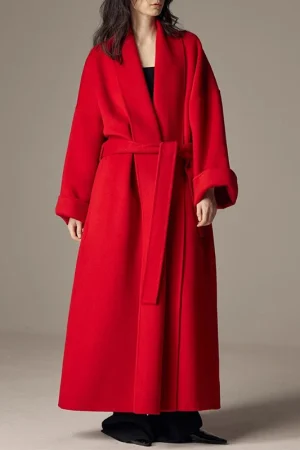 Ladies Double Faced Long Woolen Coat Luxury Handmade Camel Hair Wool Trench Coat Women with Belt