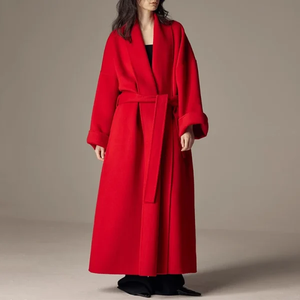 Ladies Double Faced Long Woolen Coat Luxury Handmade Camel Hair Wool Trench Coat Women with Belt