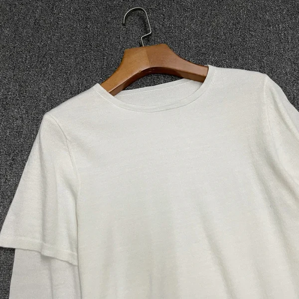 2025 Spring Summer Unique Design Knitted Pullover Cashmere Lyocell Knitwear T Shirt for Women - Image 4