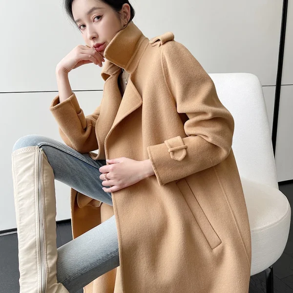 The Newest Luxury Korea Korean Coat Women's Woman Lamb Long Clothes Ladies Fashion Winter Cashmere Wool Trench Coat - Image 4