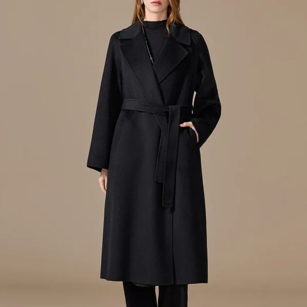 Winter Luxury Double Faced Long Handmade Woolen Coats Belted Genuine 100% Goat Cashmere Coat for Women - Image 4