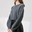 Fashion Luxury Women Knitwear Pullover Winter Cropped Crewneck 100% Wool Knitted Sweater