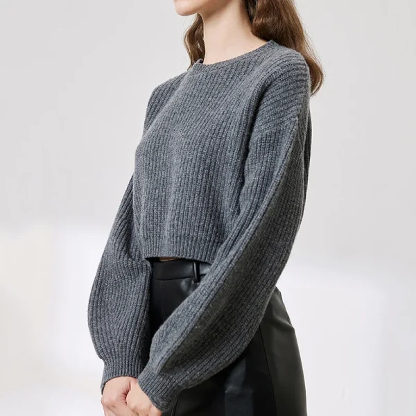 Fashion Luxury Women Knitwear Pullover Winter Cropped Crewneck 100% Wool Knitted Sweater - Image 3
