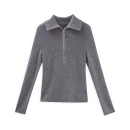 Half Zipper Knitwear Long Sleeve Hand Knitted Merino Wool Sweater for Women