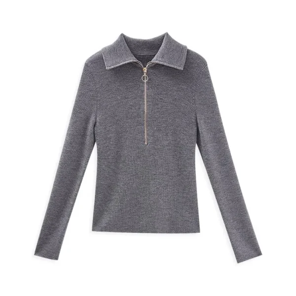 Half Zipper Knitwear Long Sleeve Hand Knitted Merino Wool Sweater for Women